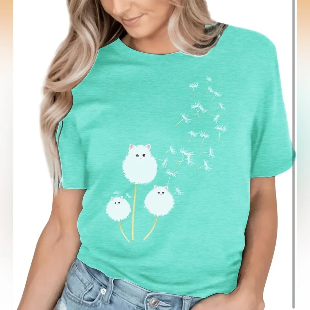 Cat Dandelion Graphic T-Shirt